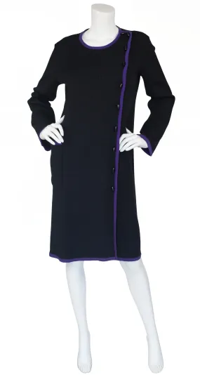 1970s Purple & Black Ribbed Wool Toggle Sweater