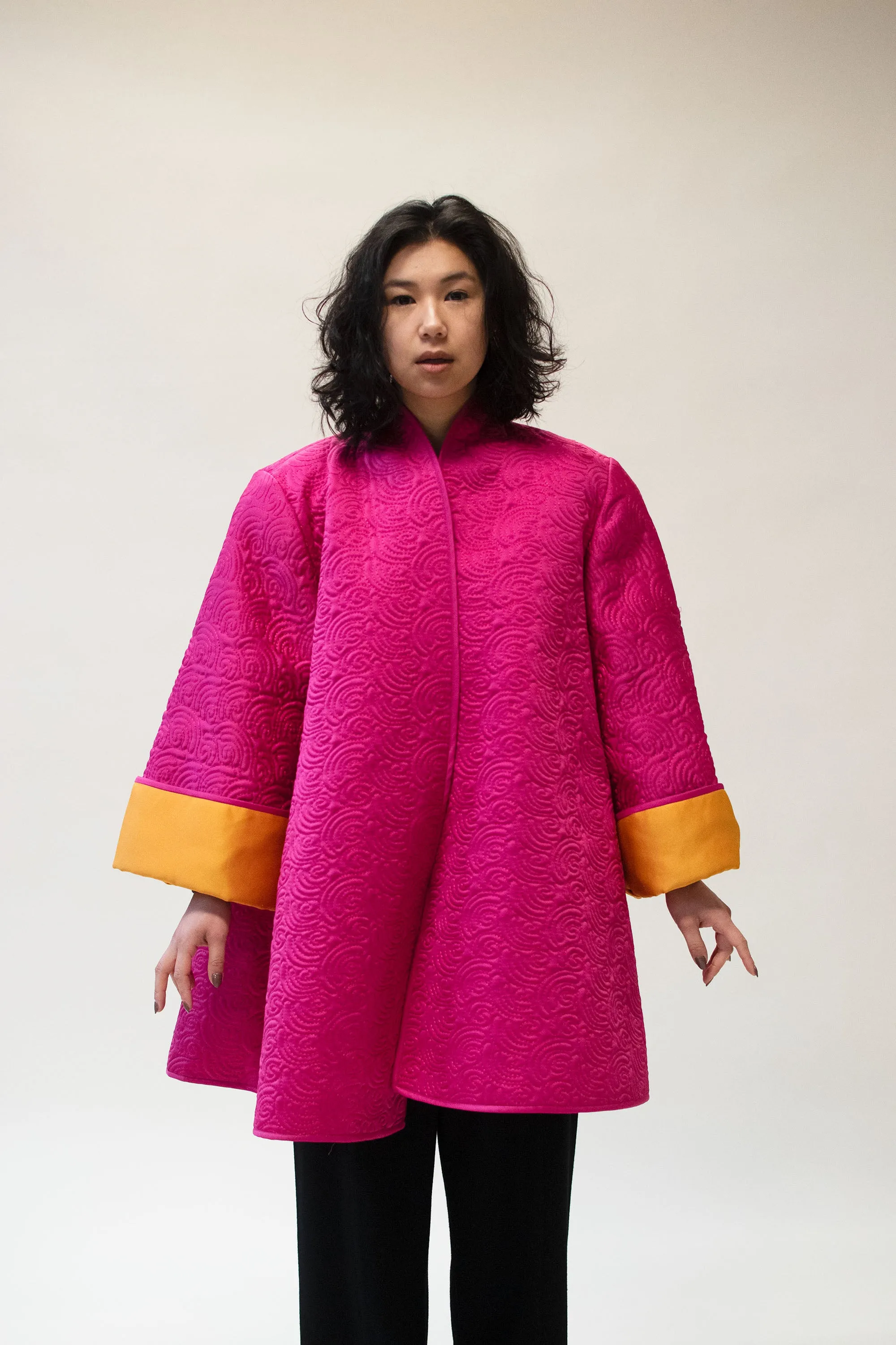 1980s Shocking Pink Quilted Coat | Victor Costa