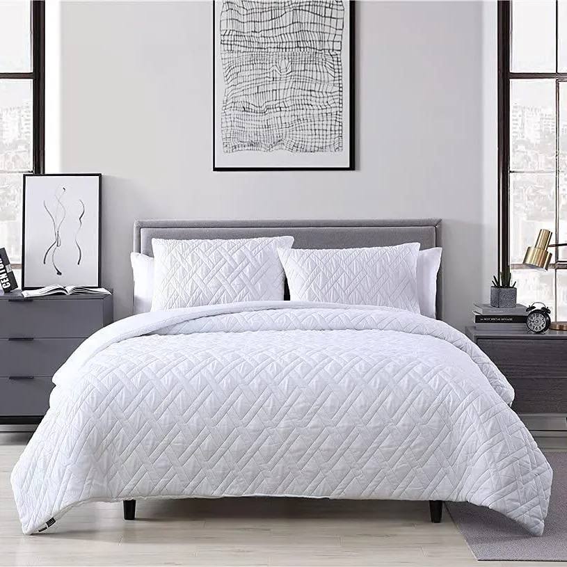3-Piece: Embossed Quilted Larch Bedding Comforter Set