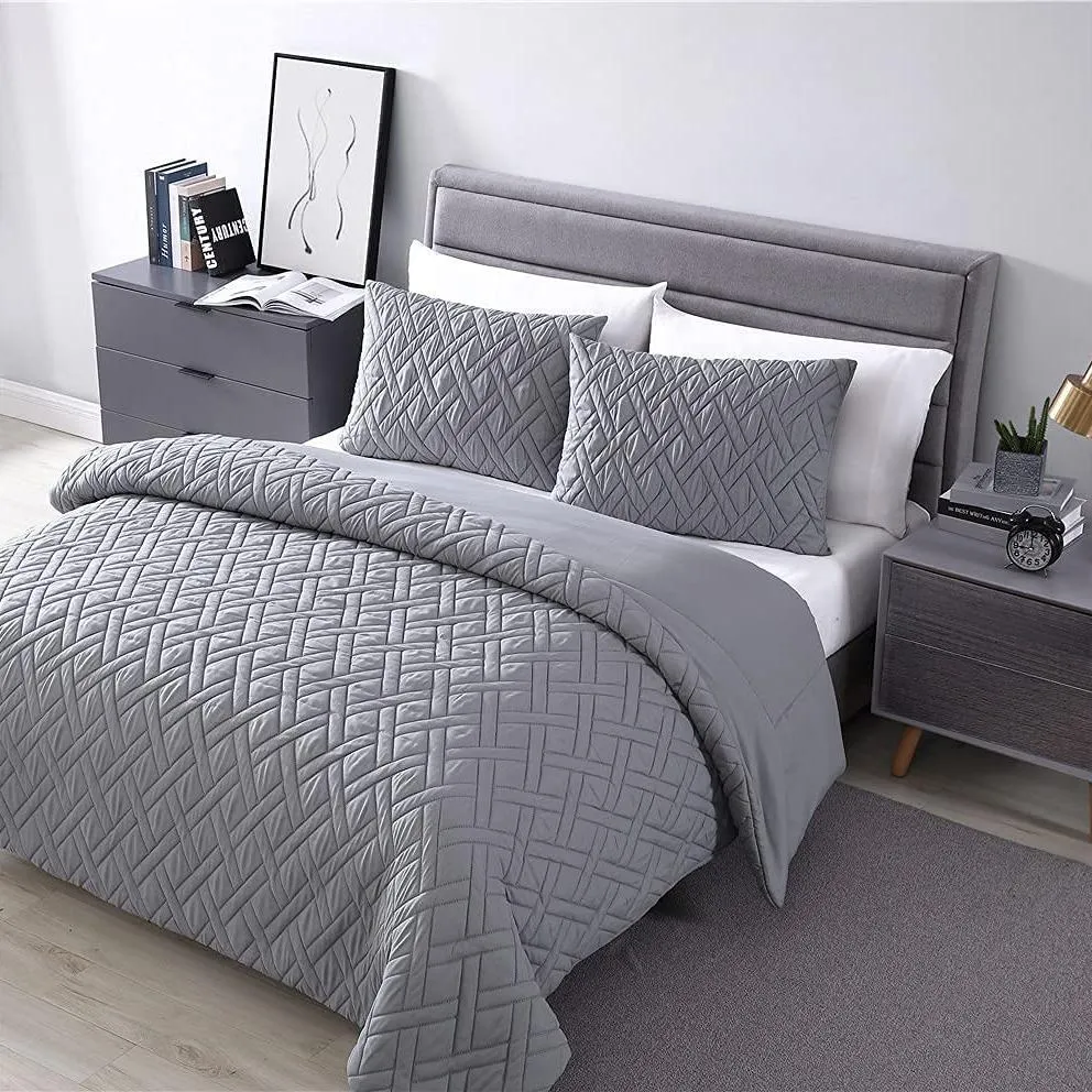 3-Piece: Embossed Quilted Larch Bedding Comforter Set