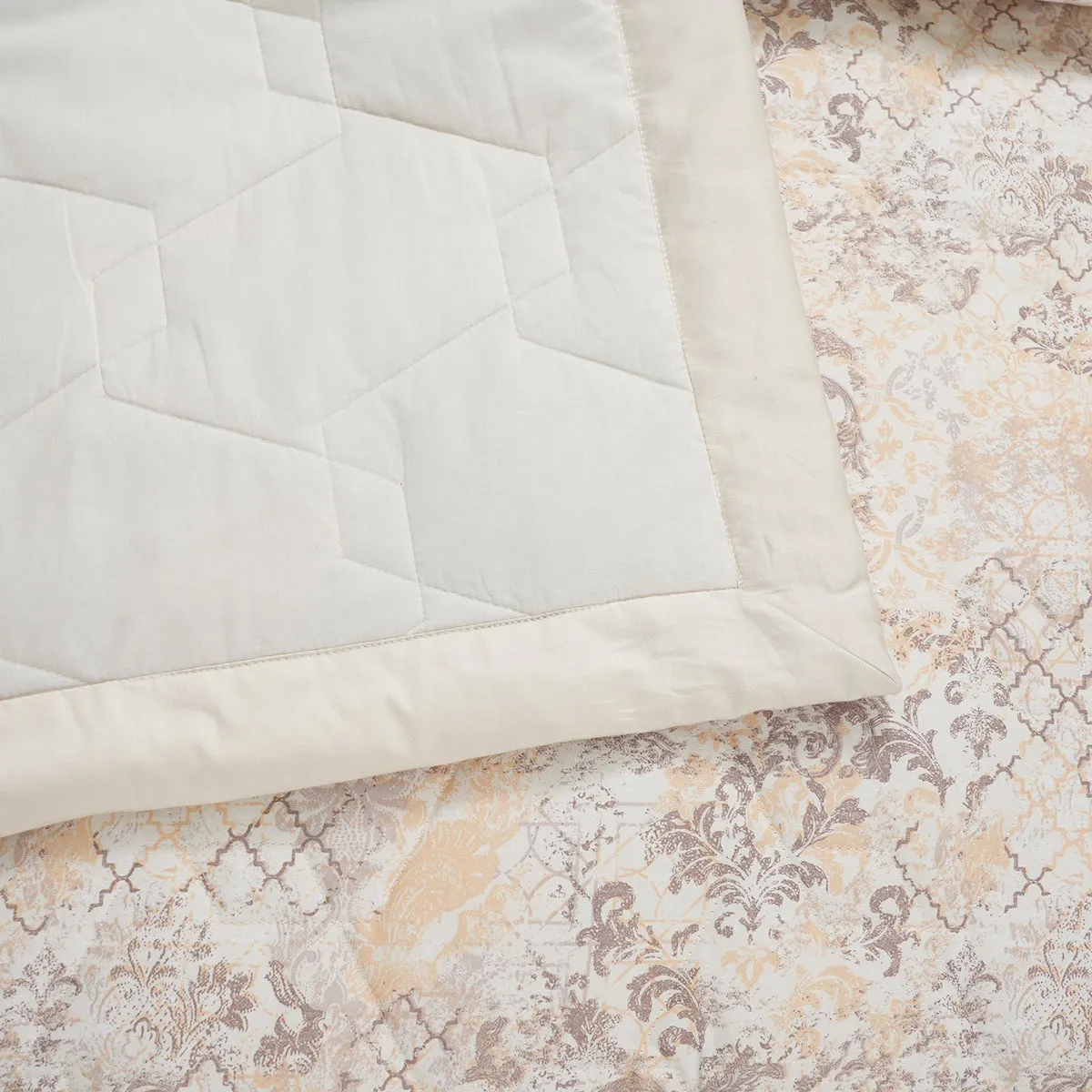 6PC Quilt/Quilted Bed Cover Set Neutral PBS Refined Retro Nouvel Damask