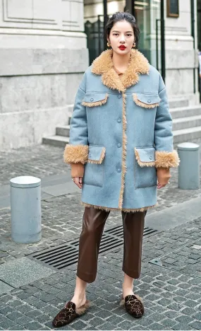 8GIRLS DESIGN SUEDE COAT WITH FAUX FUR LINING