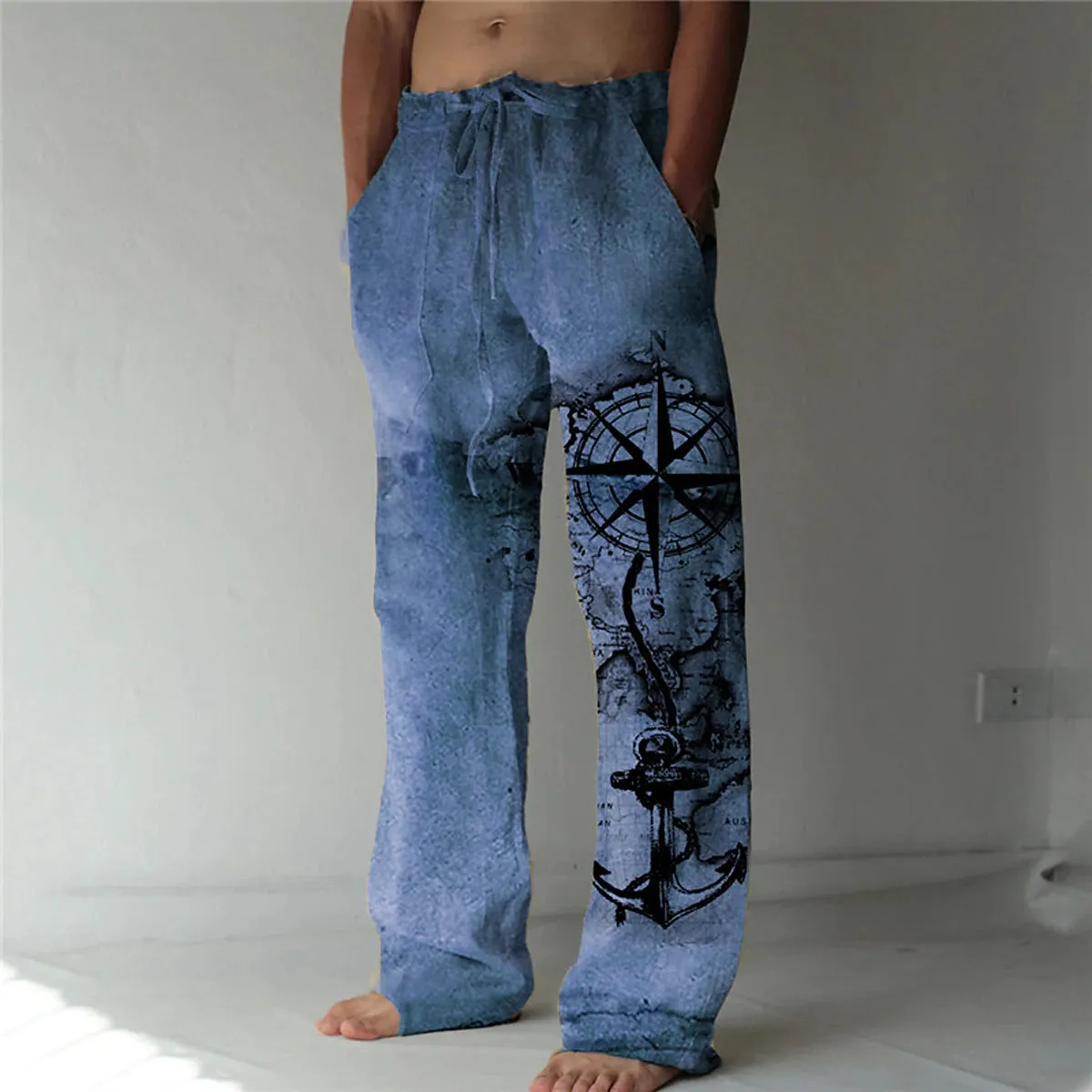 Anchor Comfort Corduroy Men's Summer Beach Trousers Blue Green