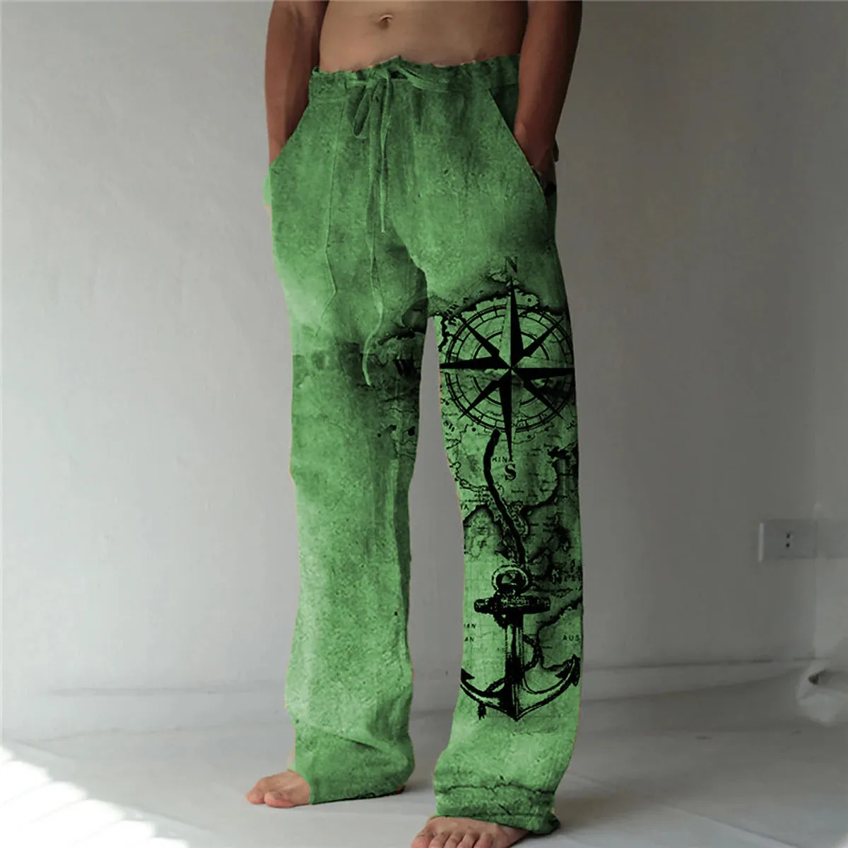 Anchor Comfort Corduroy Men's Summer Beach Trousers Blue Green