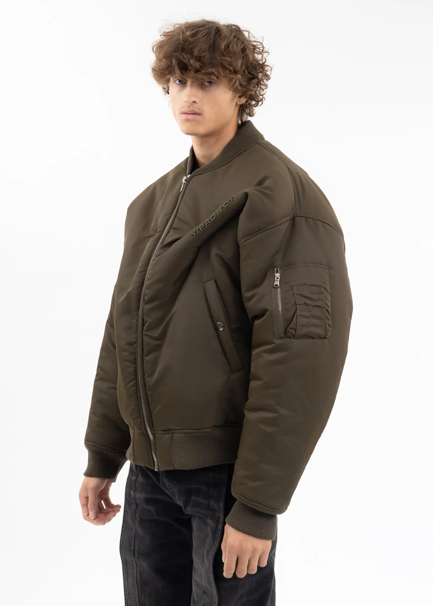 ARMY GREEN PINCHED LOGO BOMBER