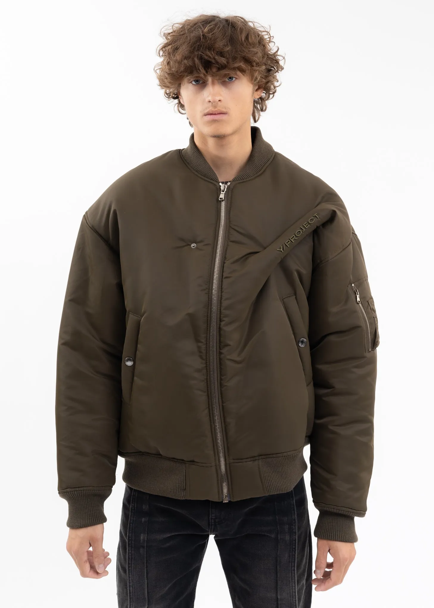 ARMY GREEN PINCHED LOGO BOMBER