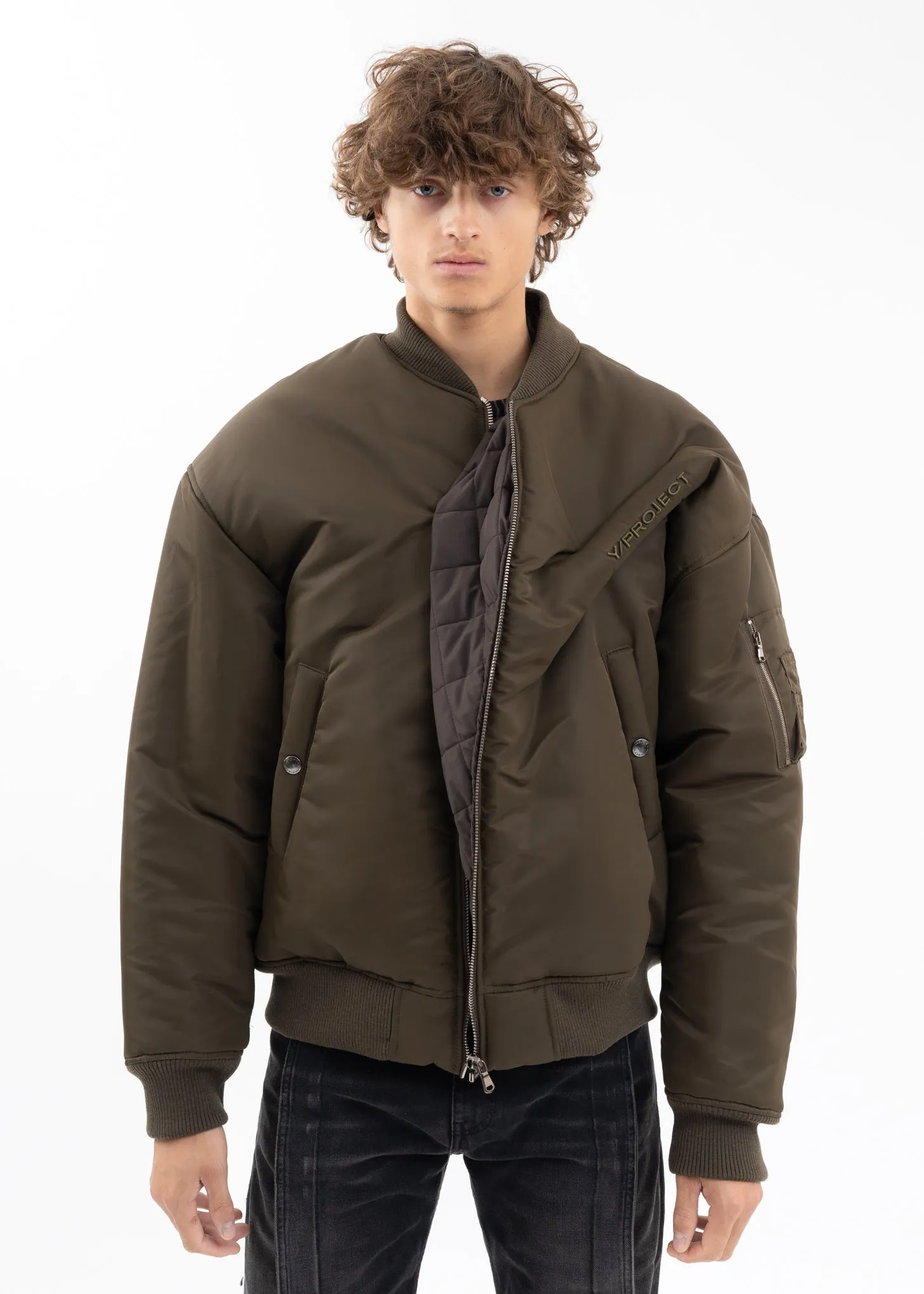 ARMY GREEN PINCHED LOGO BOMBER