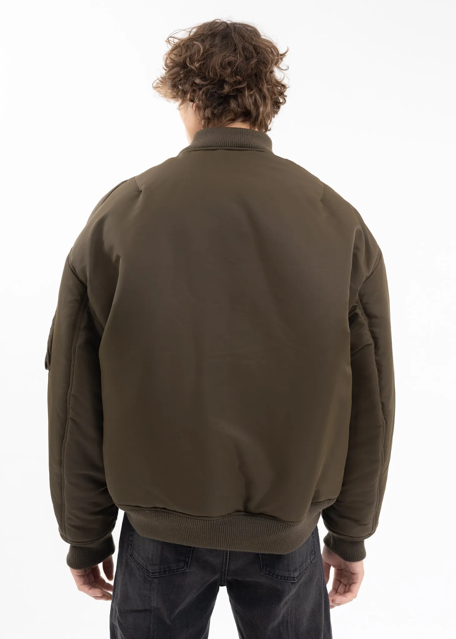 ARMY GREEN PINCHED LOGO BOMBER