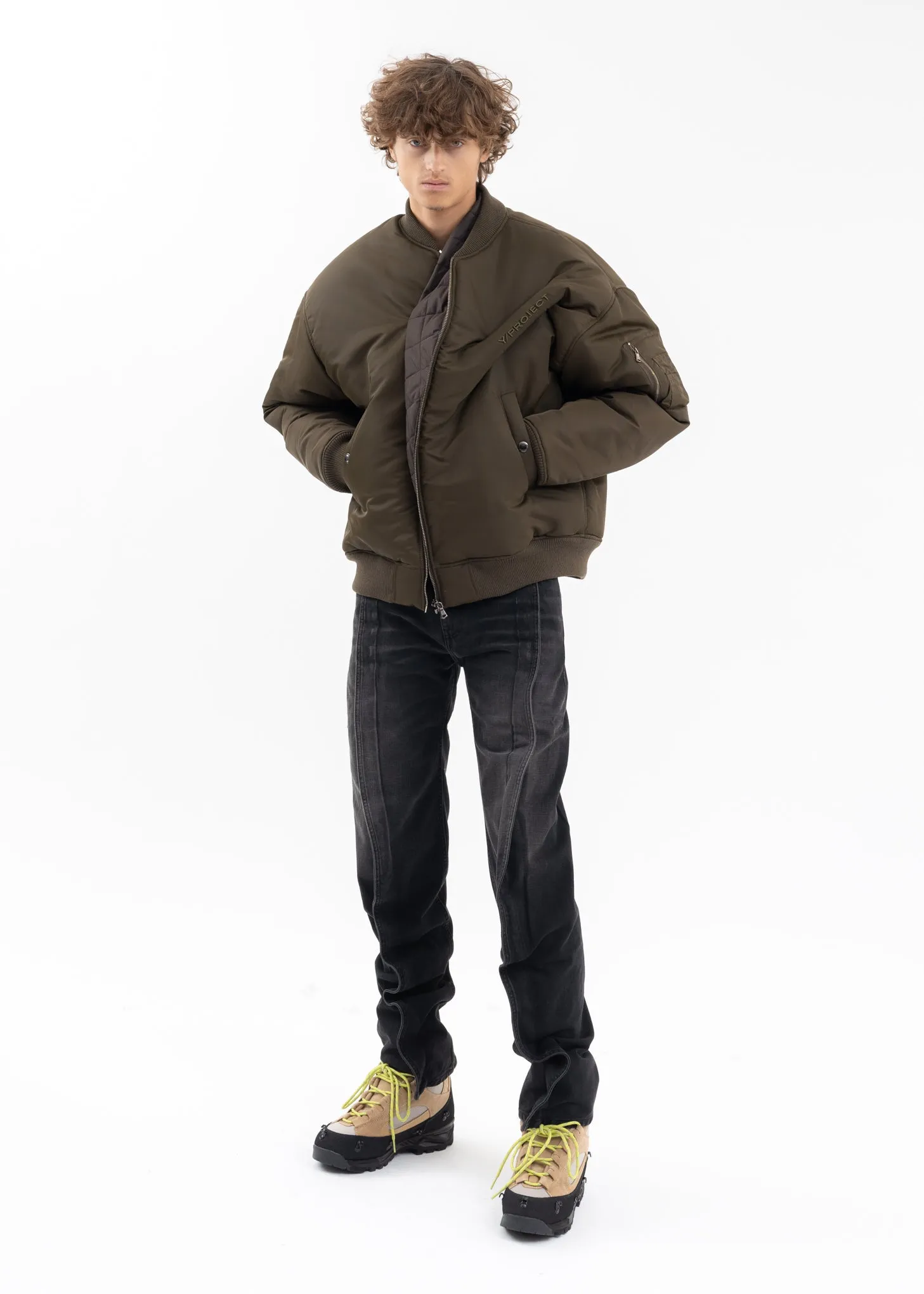 ARMY GREEN PINCHED LOGO BOMBER