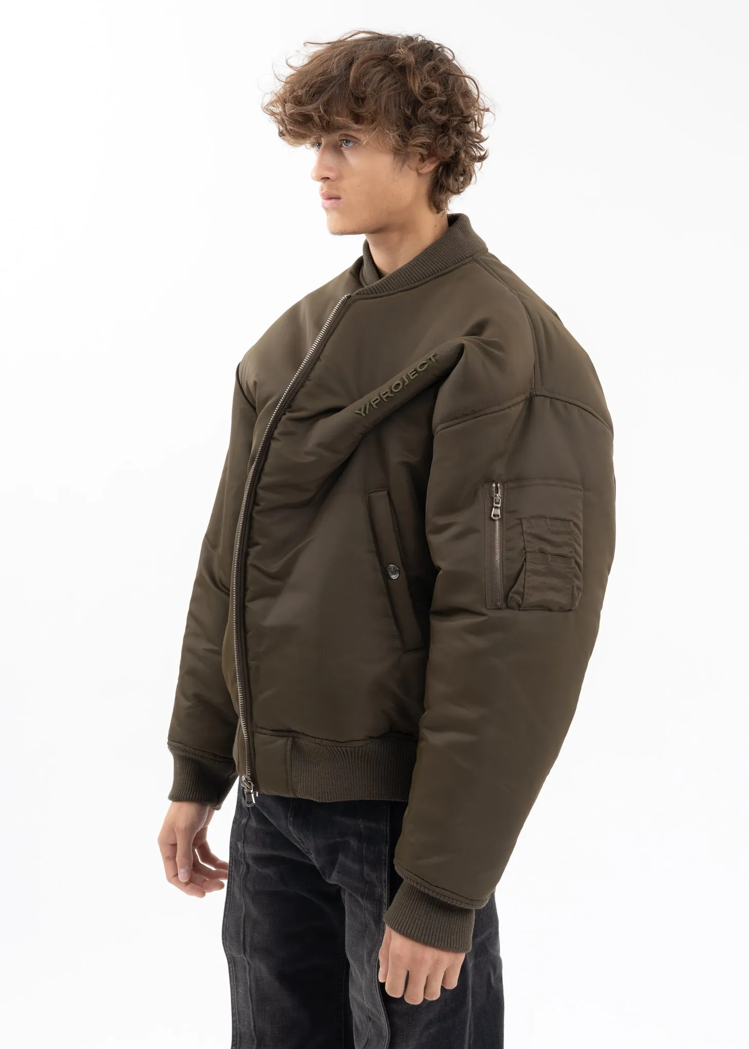 ARMY GREEN PINCHED LOGO BOMBER