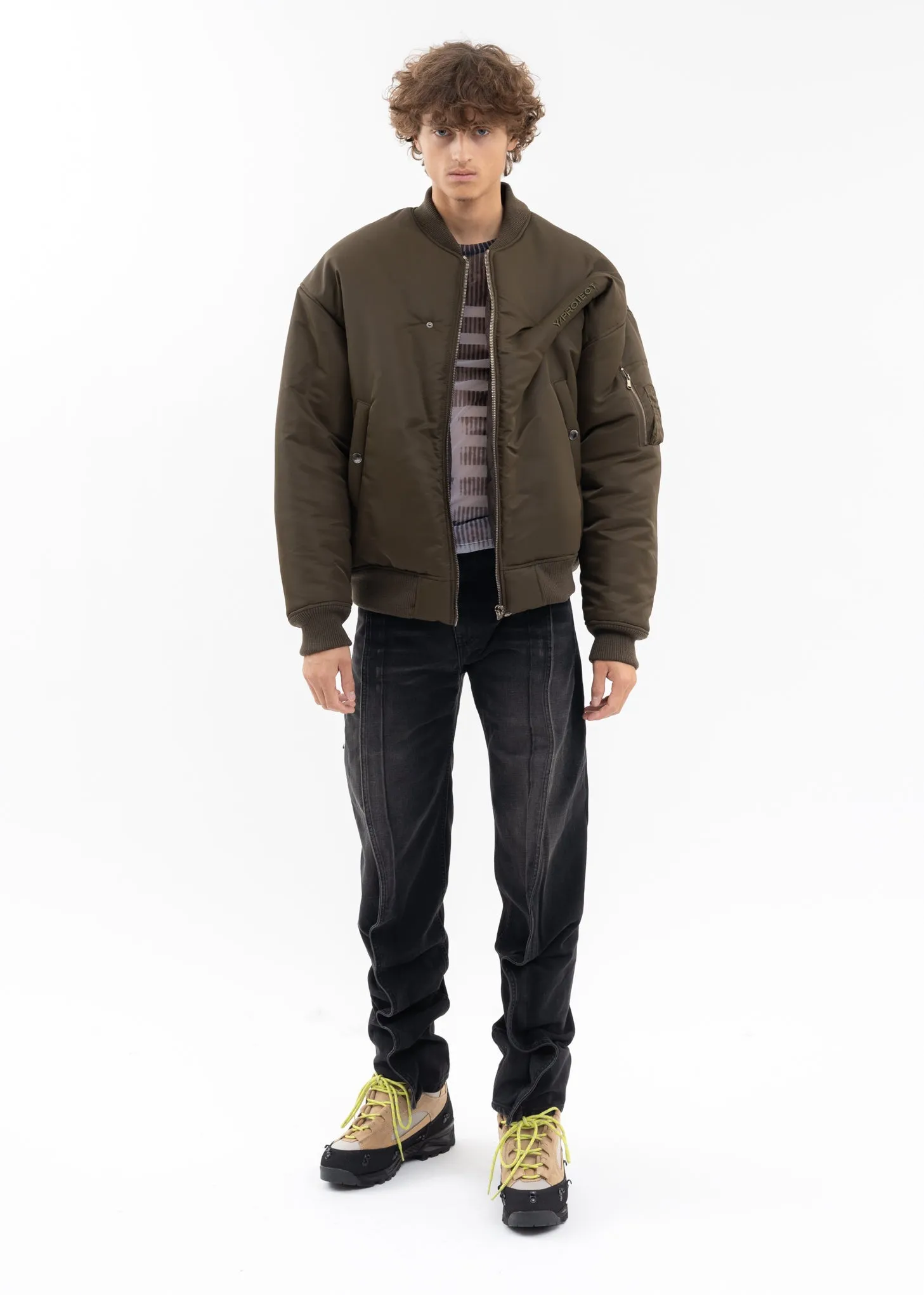 ARMY GREEN PINCHED LOGO BOMBER