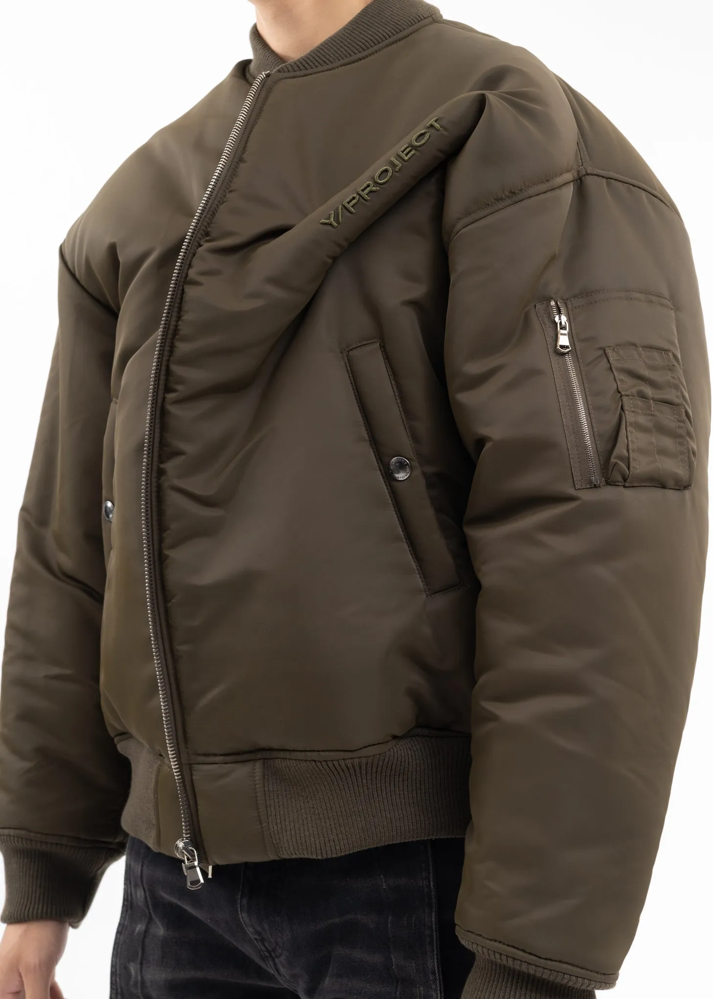 ARMY GREEN PINCHED LOGO BOMBER
