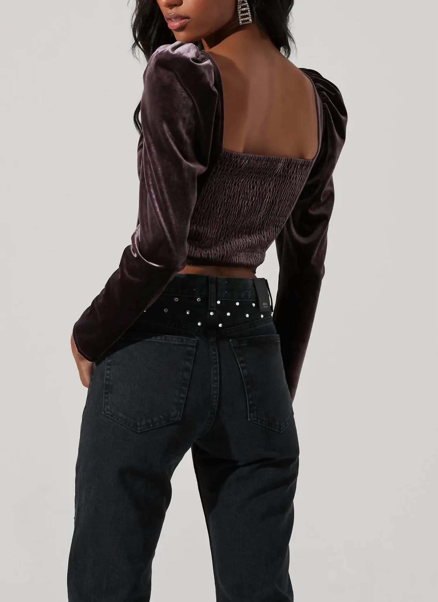 Ashbury Velvet Corset Long Sleeve Top in Raisin
