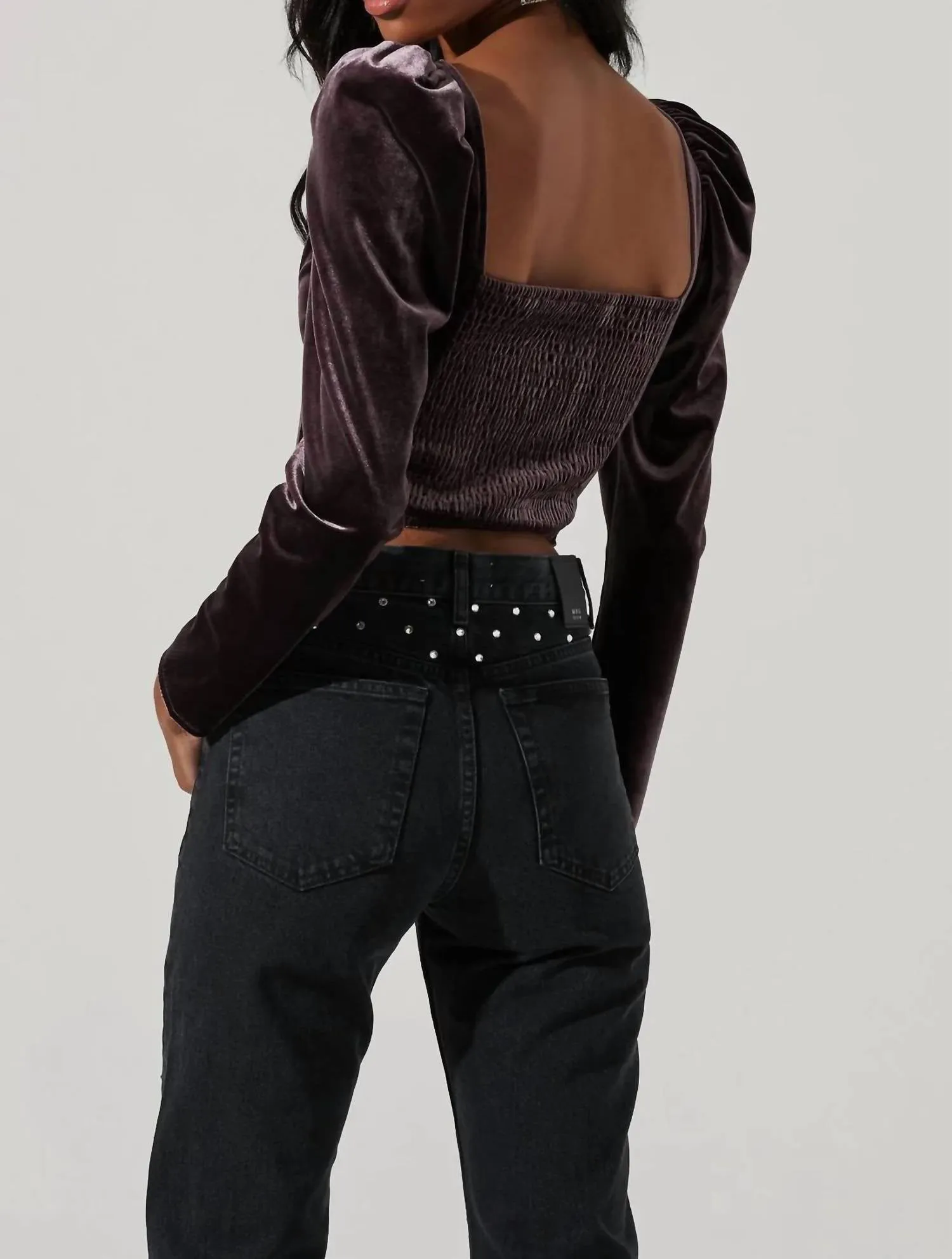 Ashbury Velvet Corset Long Sleeve Top in Raisin