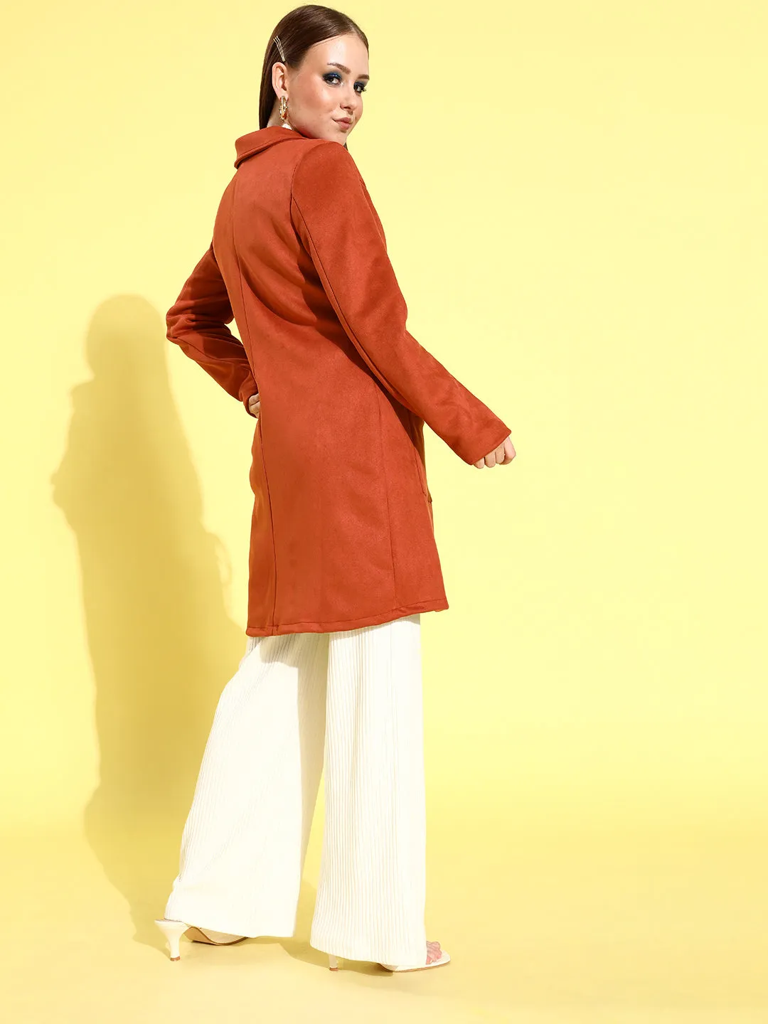 Athena Rust Suede coat with waist Draw-string and pocket details