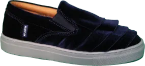 Atlanta Mocassin Navy Velvet Ruffle Sneaker With Grey Sole
