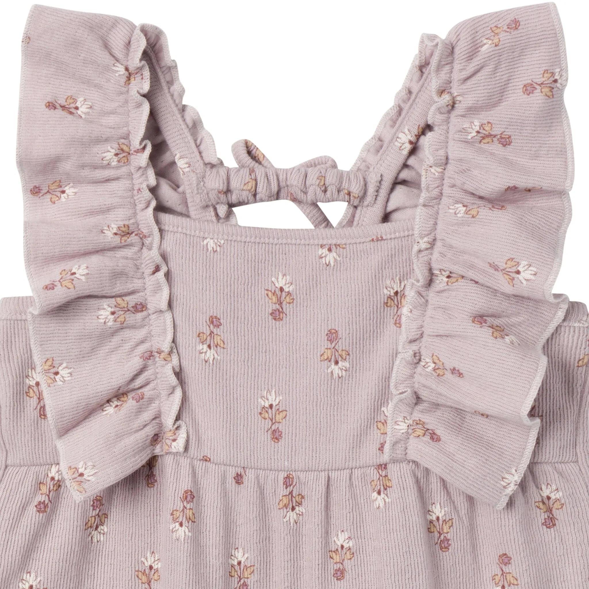 Baby Girls Lilac Stamp Fleur Ruffles Long Leg Romper