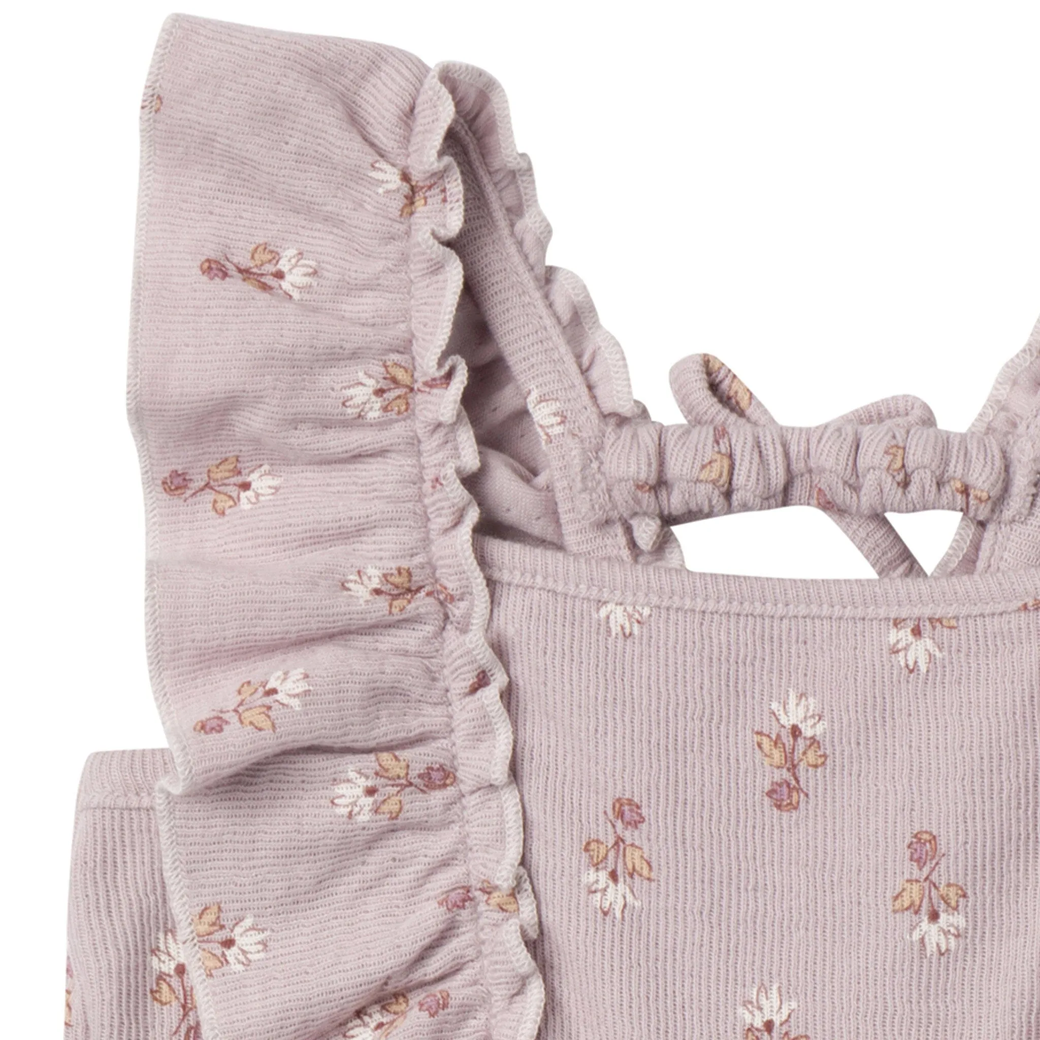 Baby Girls Lilac Stamp Fleur Ruffles Long Leg Romper