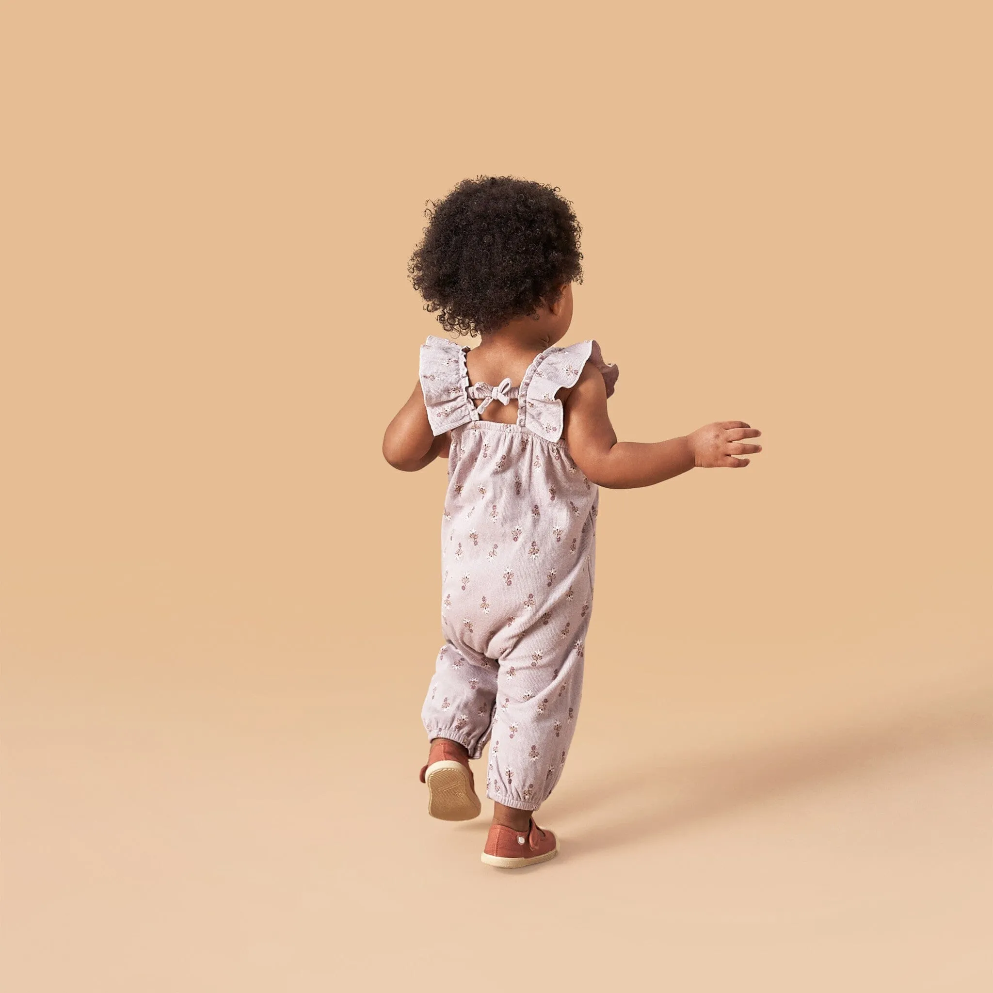 Baby Girls Lilac Stamp Fleur Ruffles Long Leg Romper