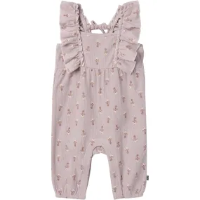 Baby Girls Lilac Stamp Fleur Ruffles Long Leg Romper