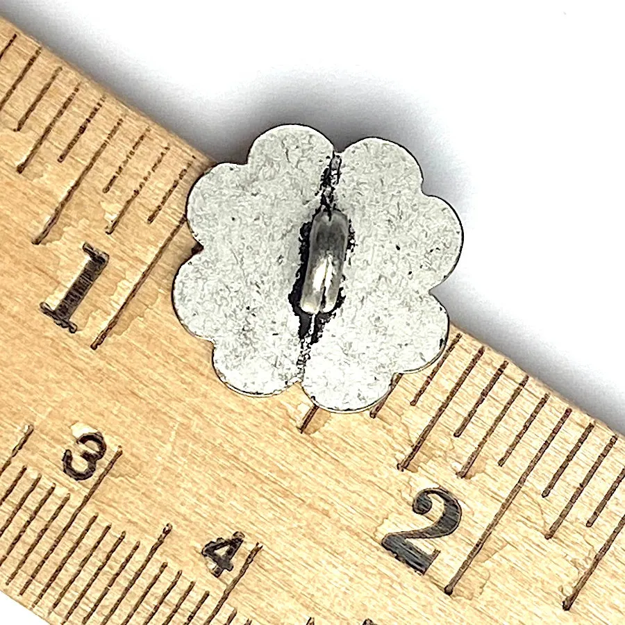 Baroque Petals, 11/16" Antique Silver Metal Button, 17mm, Italy, Shank Back  # FJ-70