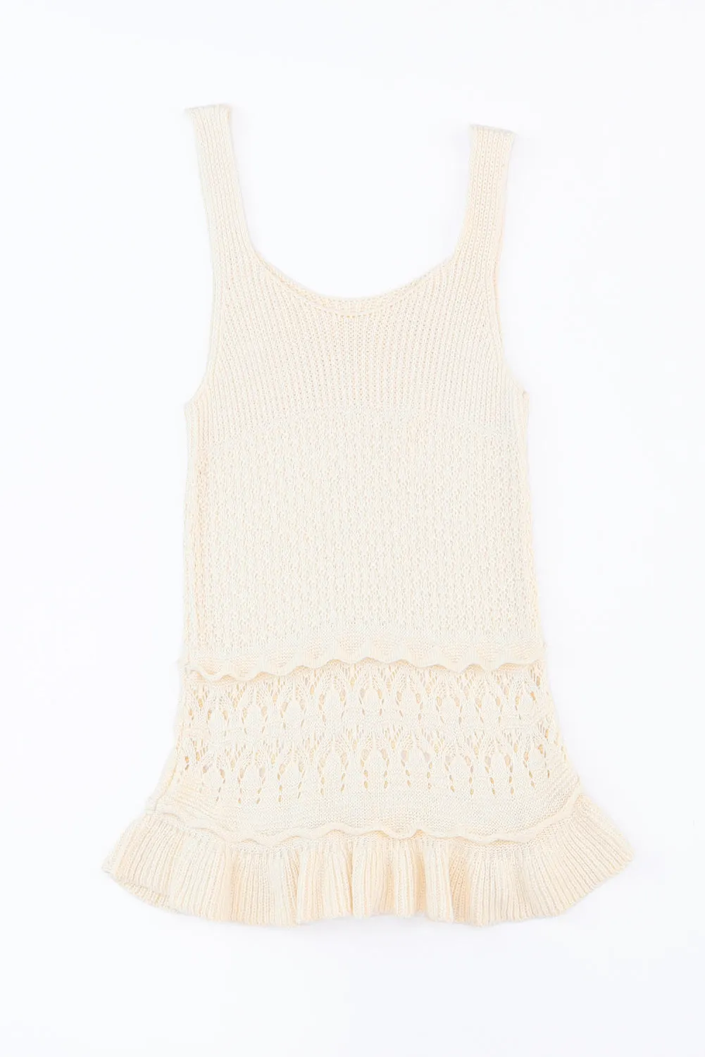 Beige Crochet Ruffled Hem Knitted Vest