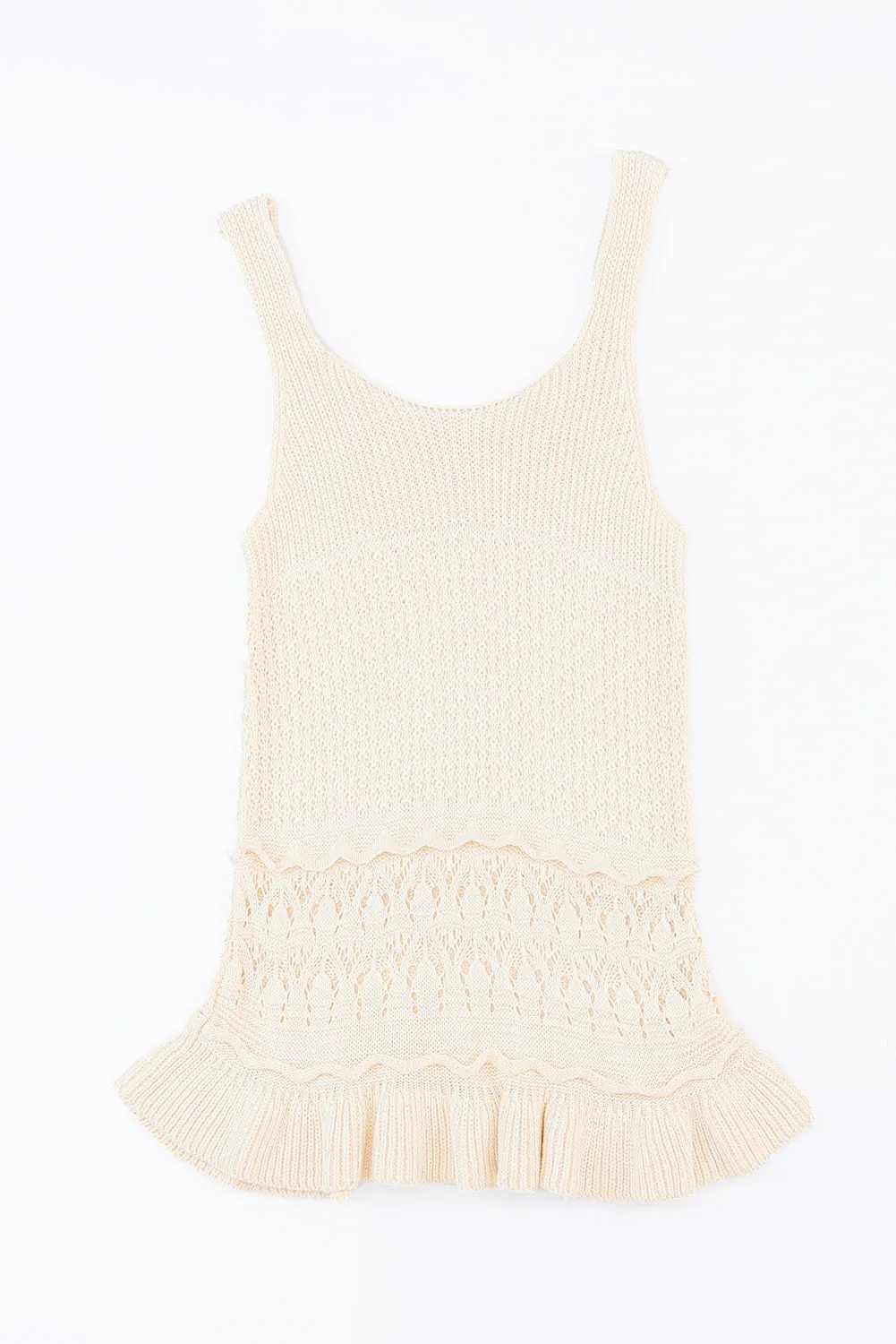 Beige Crochet Ruffled Hem Knitted Vest
