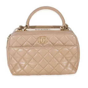 Beige Quilted Lambskin CC Trendy Bowling Bag