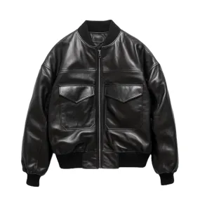 Black Leather Bomber Jacket - Classic Streetwear Style | El Zoro
