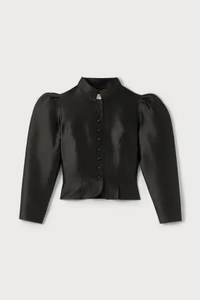 BLACK Satin Puff Sleeve Jacket
