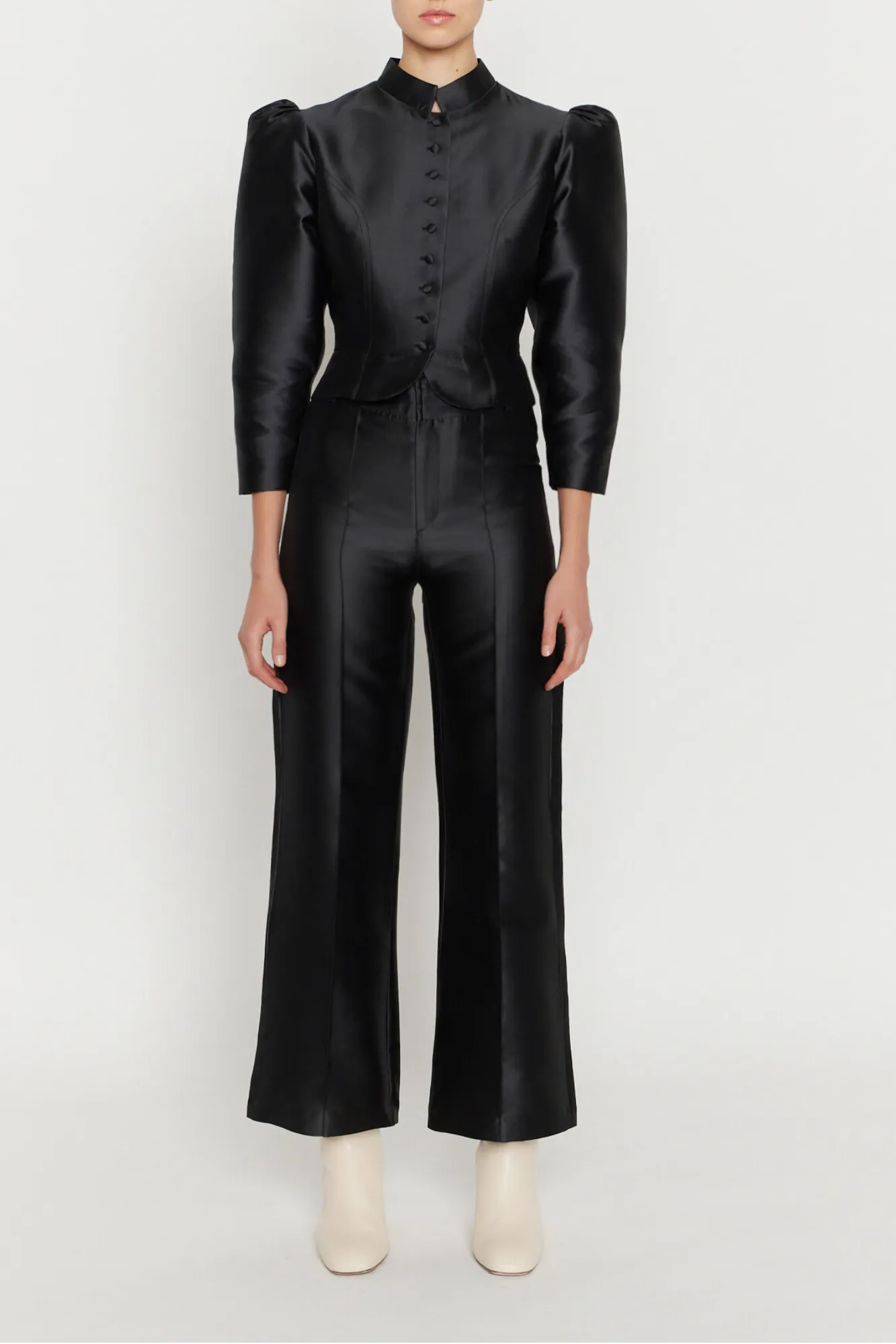 BLACK Satin Puff Sleeve Jacket