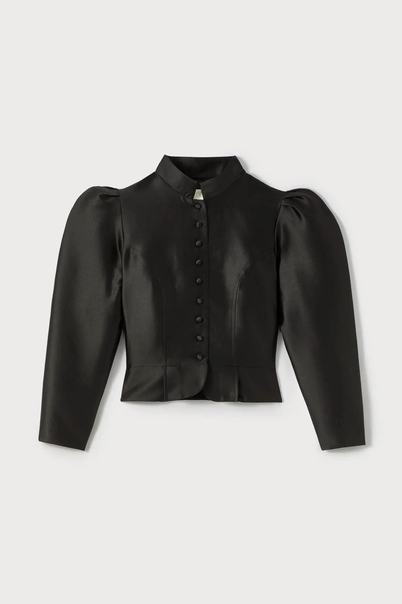 BLACK Satin Puff Sleeve Jacket