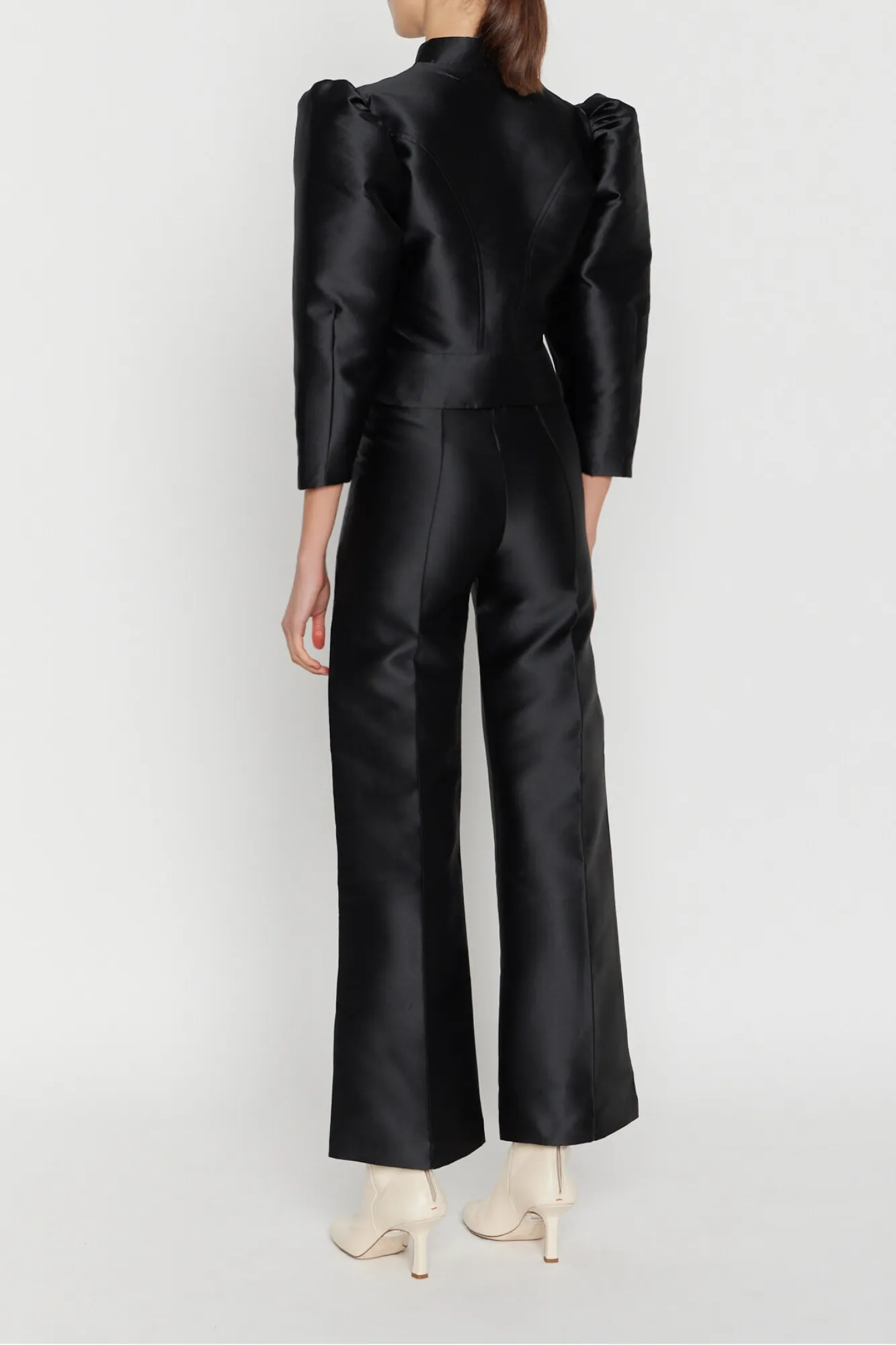 BLACK Satin Puff Sleeve Jacket