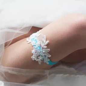 Blue and White Non-Slip Wedding Garter - The Lauren
