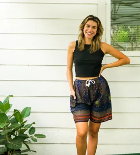 Blue Peacock Eye Boho Shorts