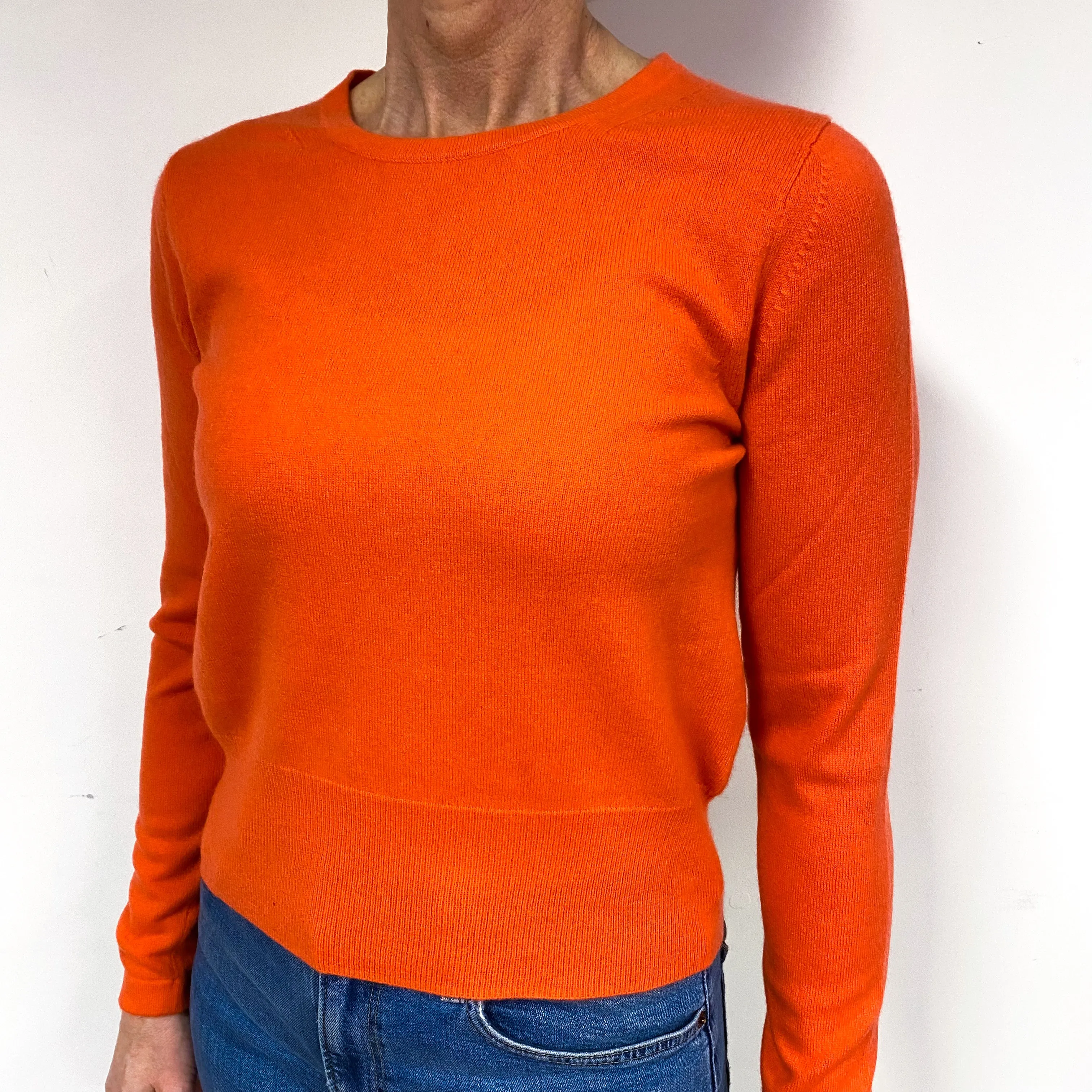 Bright Orange Cropped Cashmere Crew Neck Jumper Medium