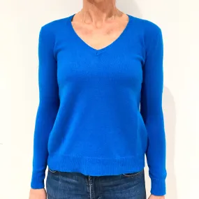 Bright Turquoise Blue Cashmere V-Neck Jumper Small Petite