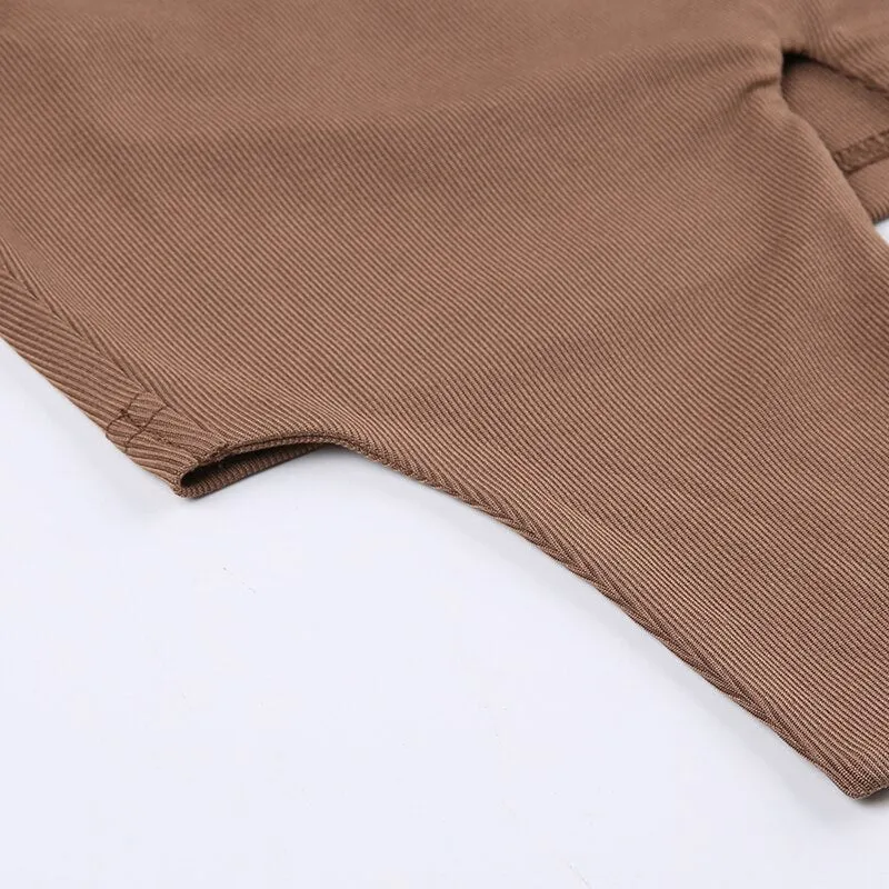 Brown Knitted Slim Backless Split Tank