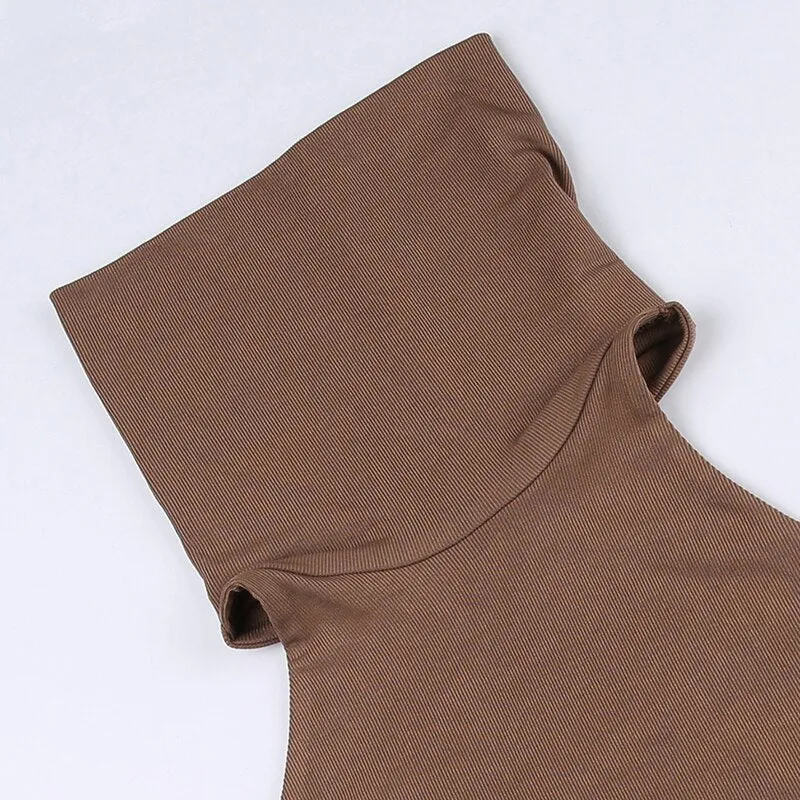Brown Knitted Slim Backless Split Tank