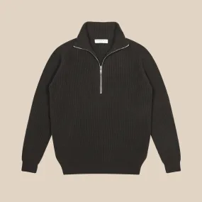 Cashmere alpine half zip sweater in dark olive