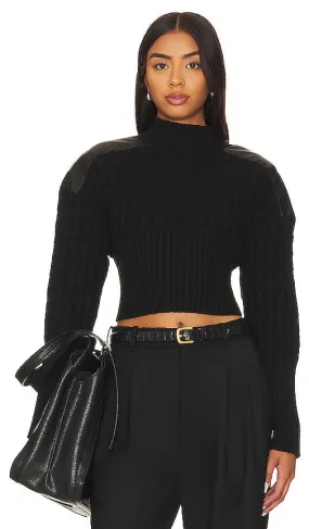 Central Park West Khloe Cable Turtleneck Sweater in Black