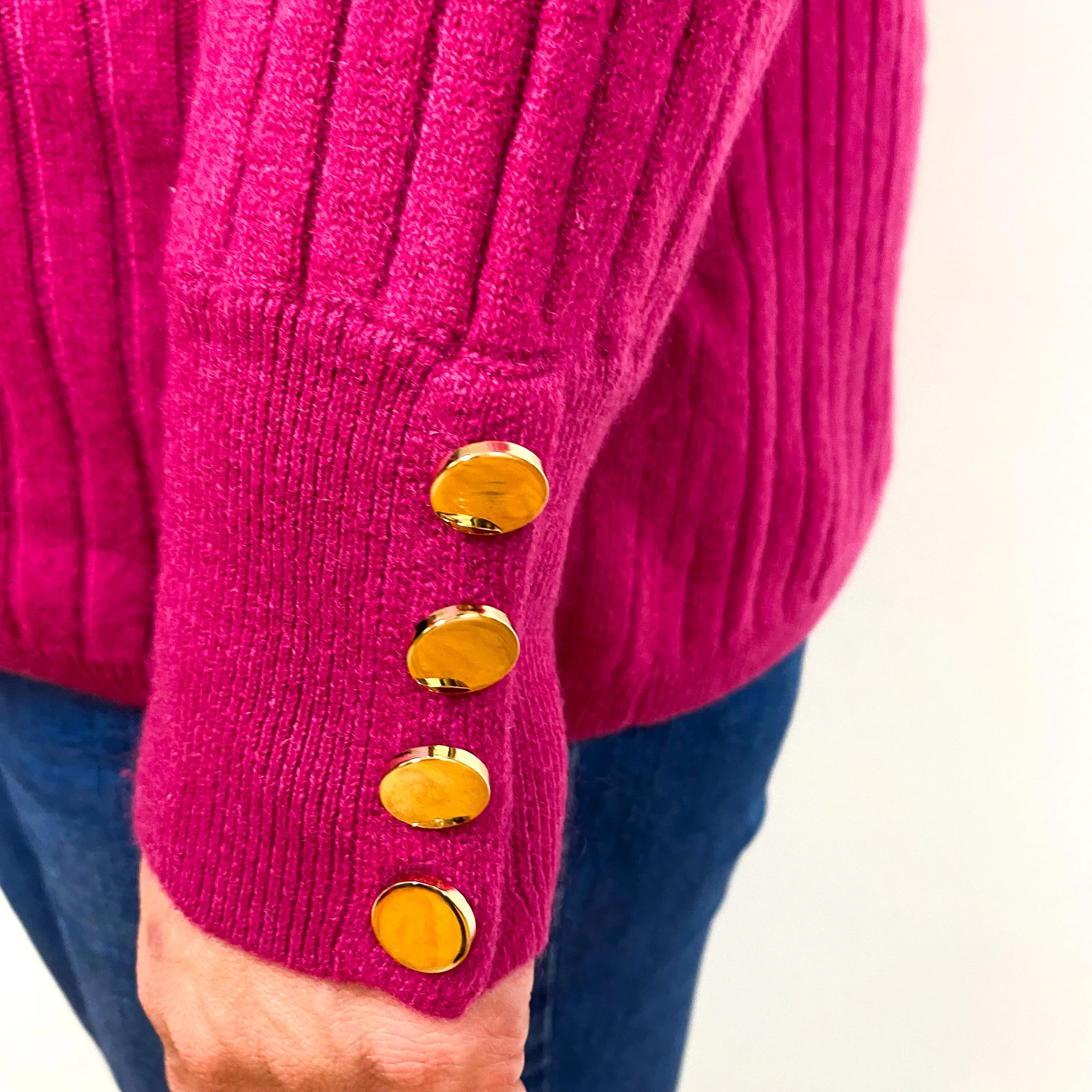 Cherry Pink Rib Cashmere Polo Neck Jumper Extra Large