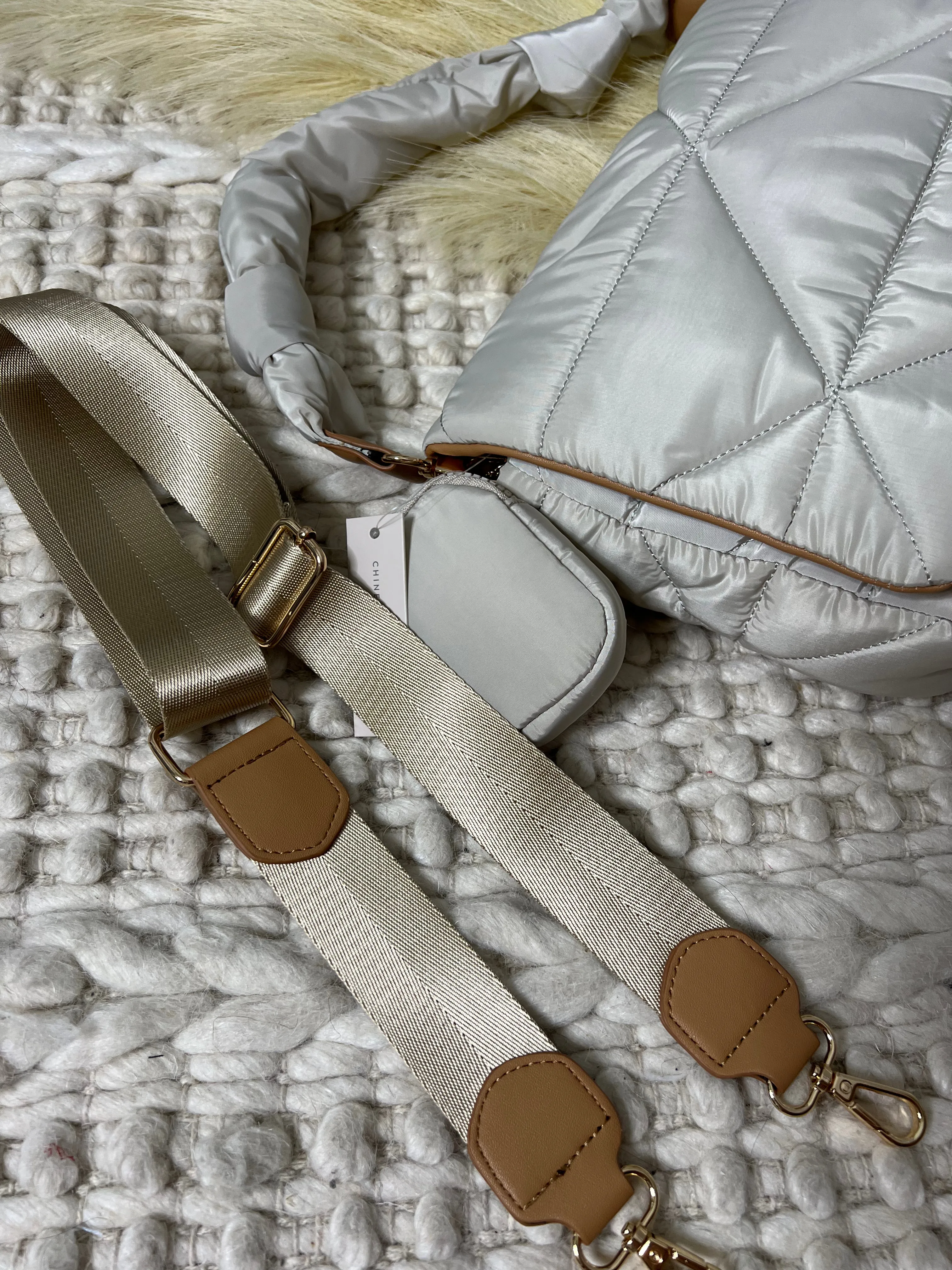 Chinese Laundry Quilted Nylon Bag - Chalk