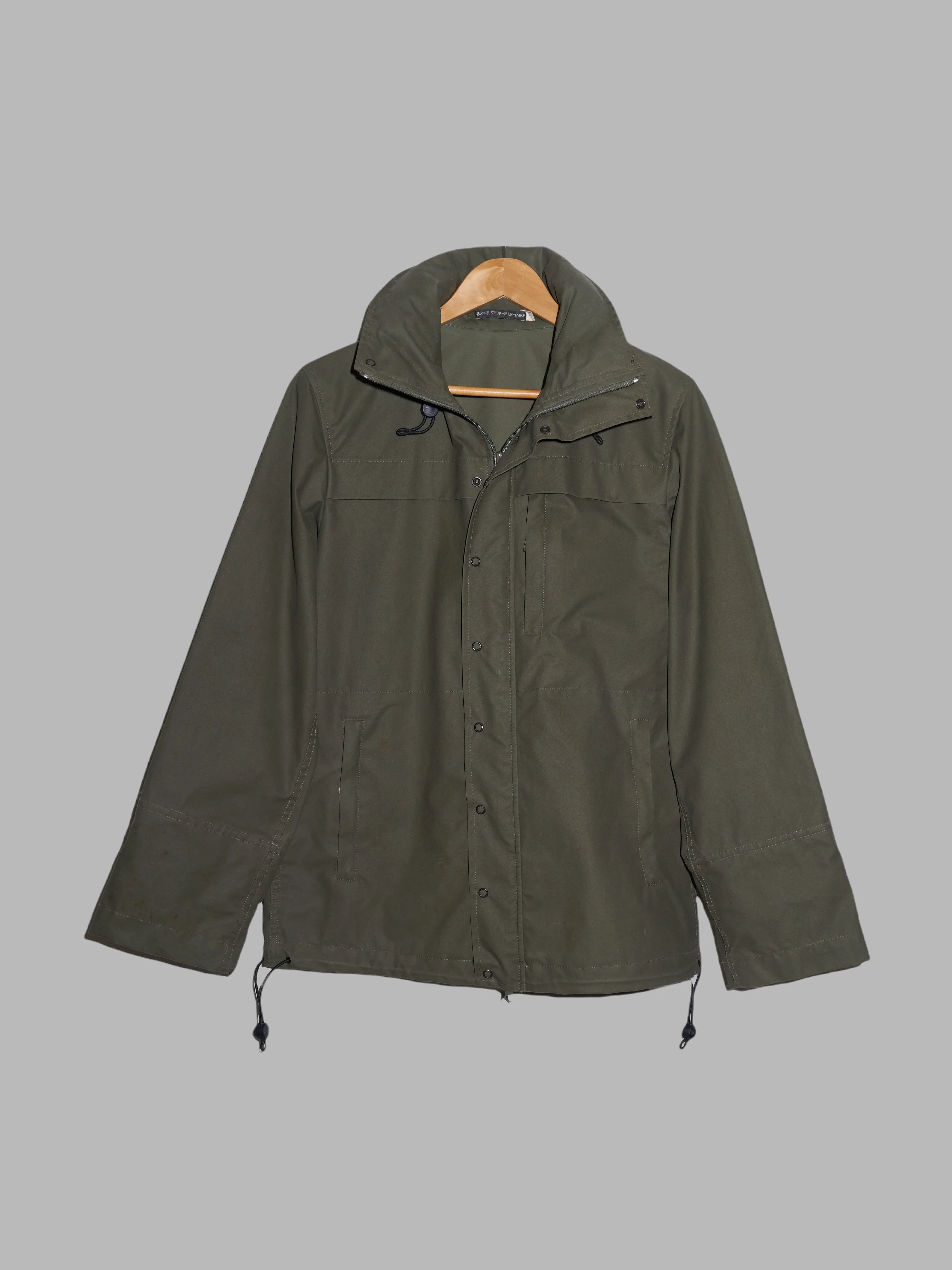Christophe Lemaire khaki cotton canvas high neck hooded jacket - 1 S XS