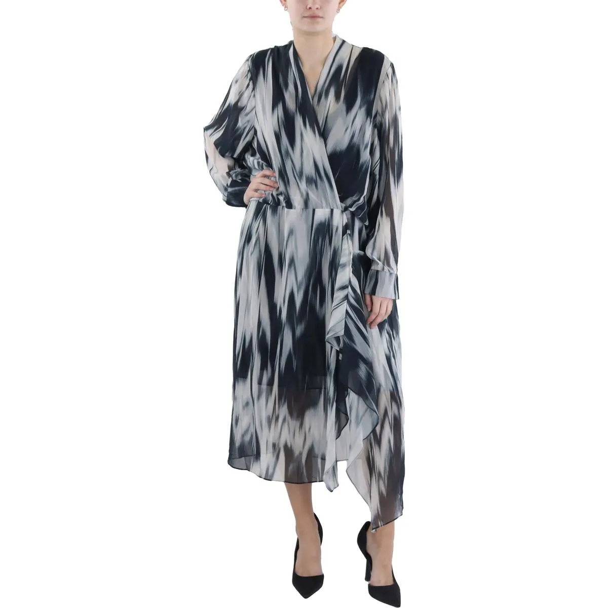 City Chic Womens Plus Printed Midi Wrap Dress