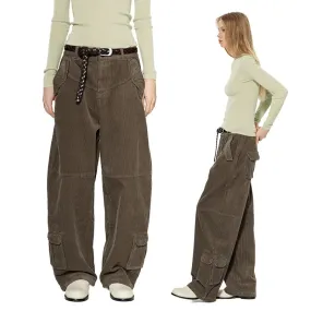 Corduroy Wide-Leg Cargo Pants