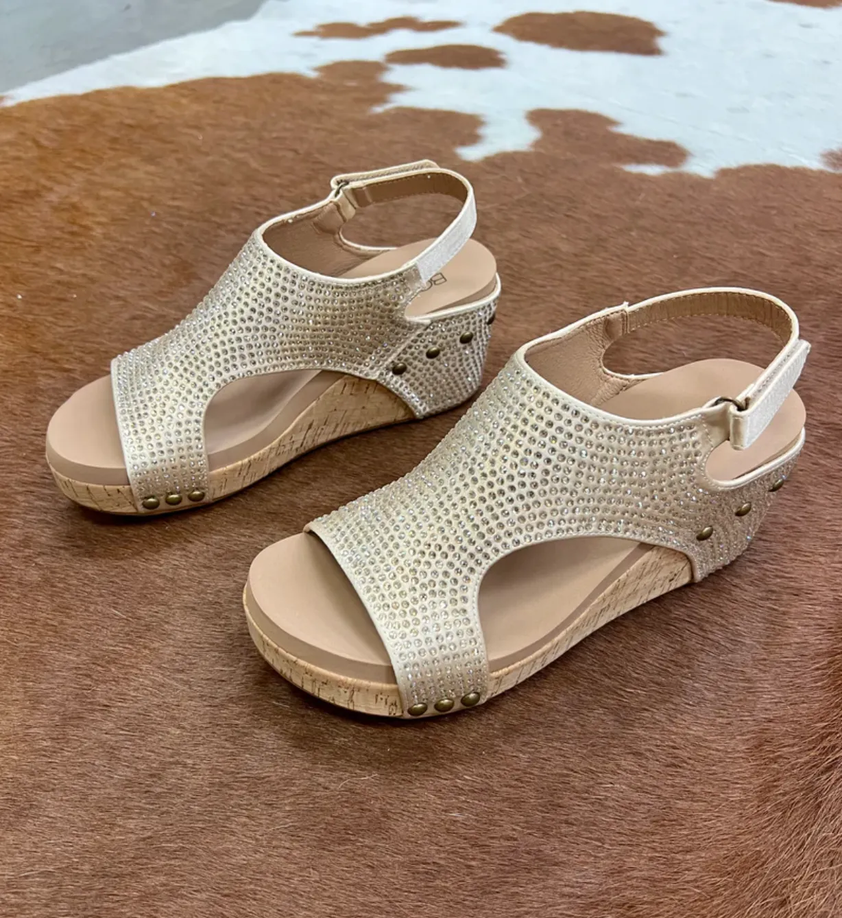 Corky's Carley Champagne Crystal Wedges