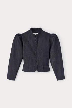 Dark Denim Puff Sleeve Jacket