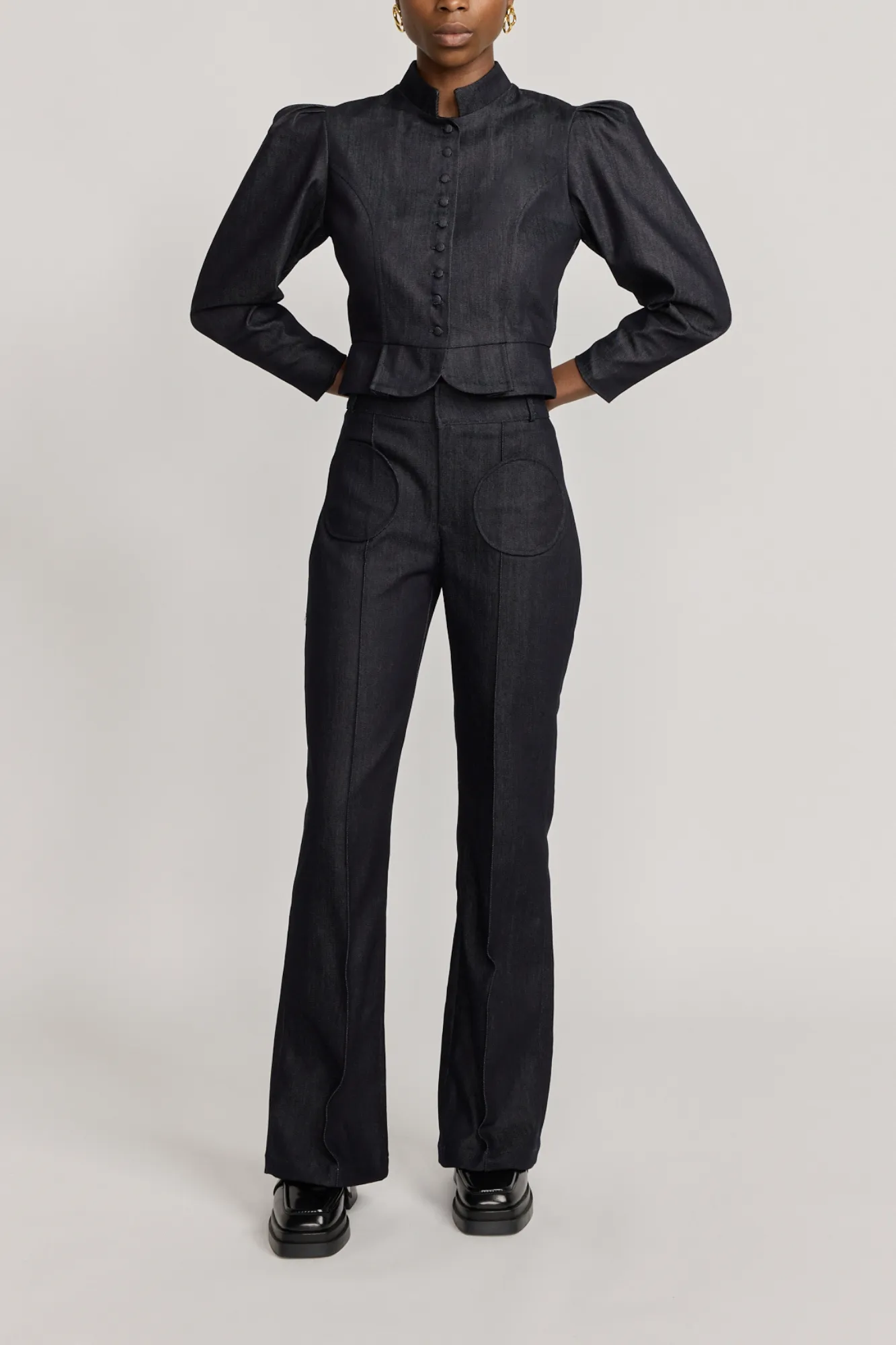 Dark Denim Puff Sleeve Jacket