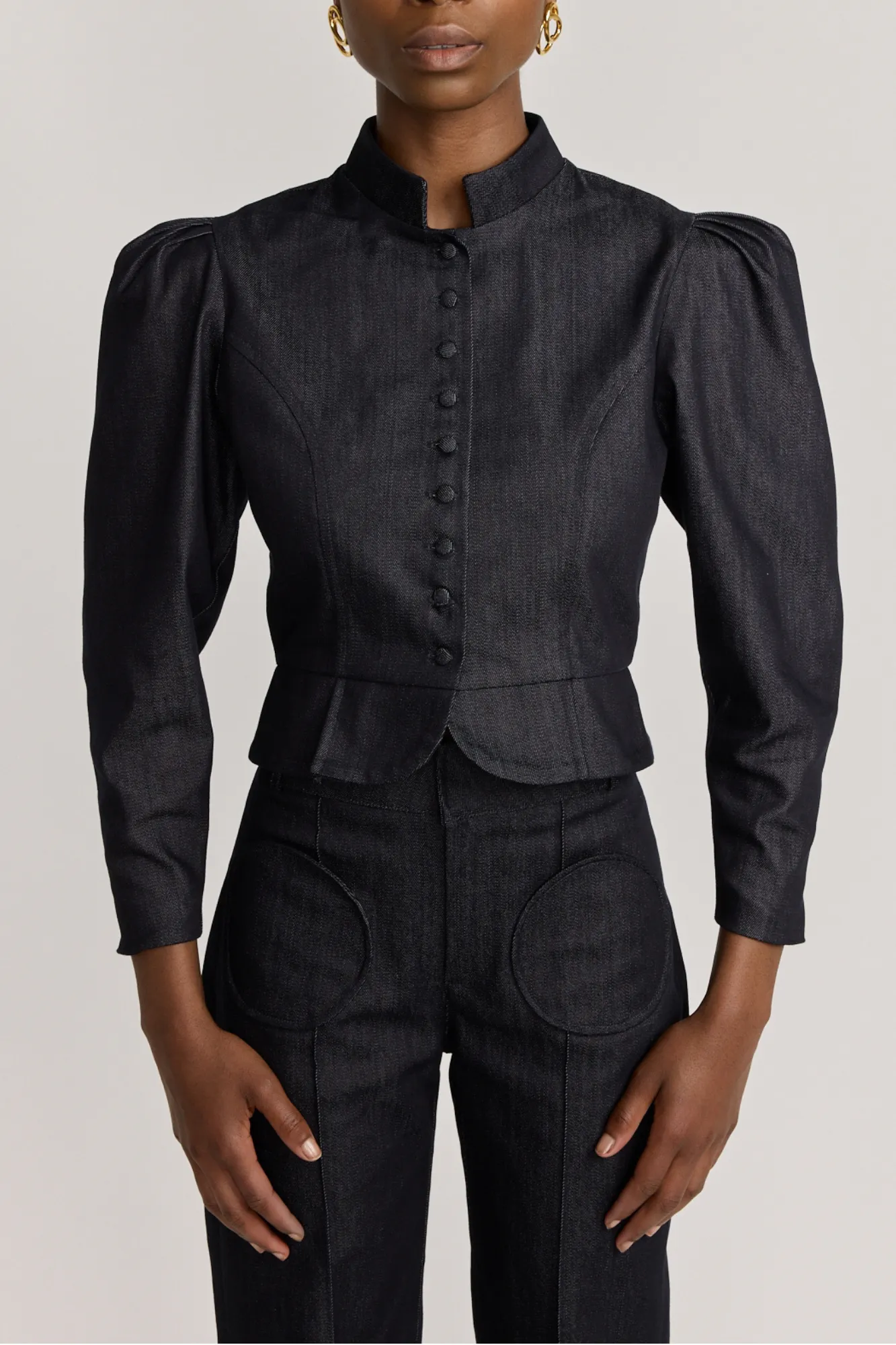 Dark Denim Puff Sleeve Jacket